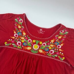 South Main Embroidered Red Cotton Tunic Top Blouse Women's XXL